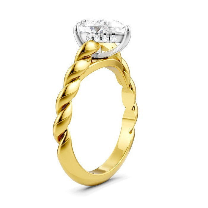 1/20 Ctw Akari Pear Shape Rope Shank Round Cut Diamond Semi Mount Engagement Ring in 14K Yellow and White Gold