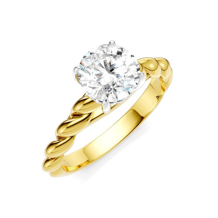1/20 Ctw Akari Round Shape Rope Shank Round Cut Diamond Semi Mount Engagement Ring in 14K Yellow and White Gold