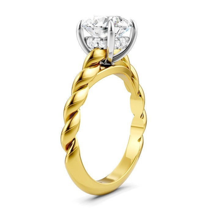 1/20 Ctw Akari Round Shape Rope Shank Round Cut Diamond Semi Mount Engagement Ring in 14K Yellow and White Gold