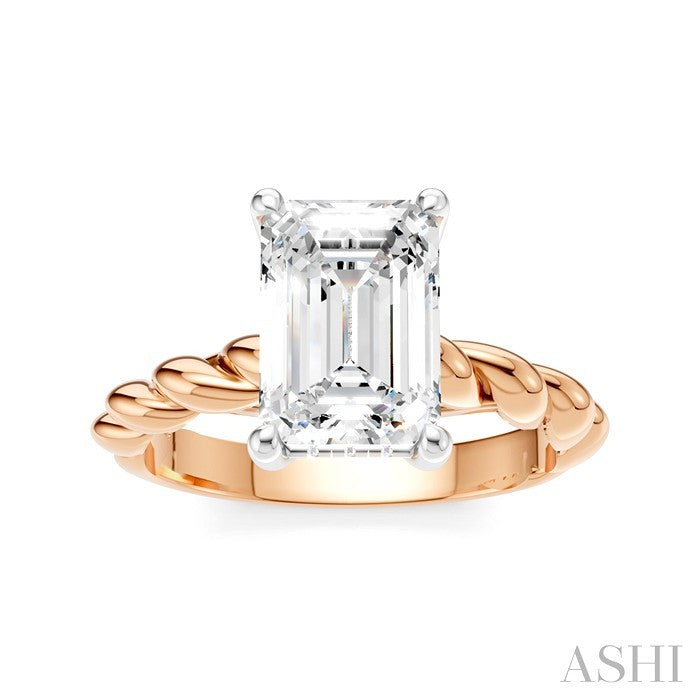 1/10 Ctw Akari Emerald Shape Rope Shank Round Cut Diamond Semi Mount Engagement Ring in 14K Rose and White Gold