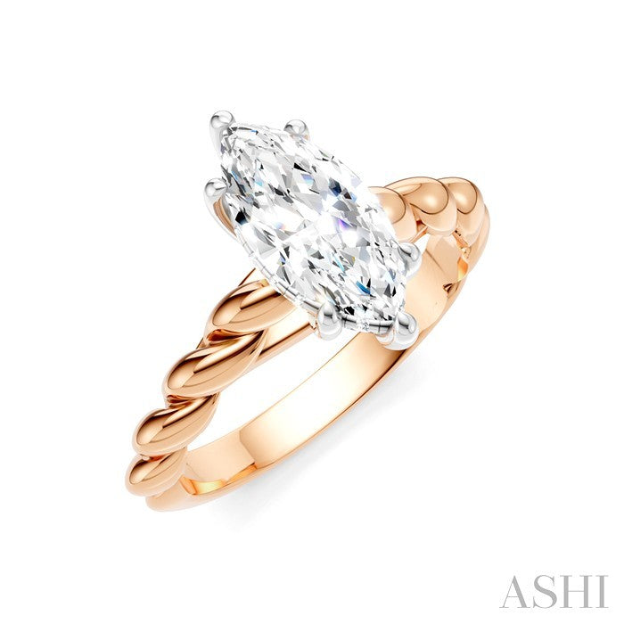 1/20 Ctw Akari Marquise Shape Rope Shank Round Cut Diamond Semi Mount Engagement Ring in 14K Rose and White Gold