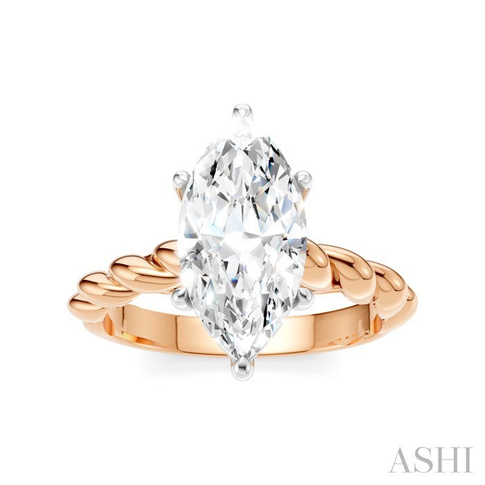 1/10 Ctw Akari Marquise Shape Rope Shank Round Cut Diamond Semi Mount Engagement Ring in 14K Rose and White Gold