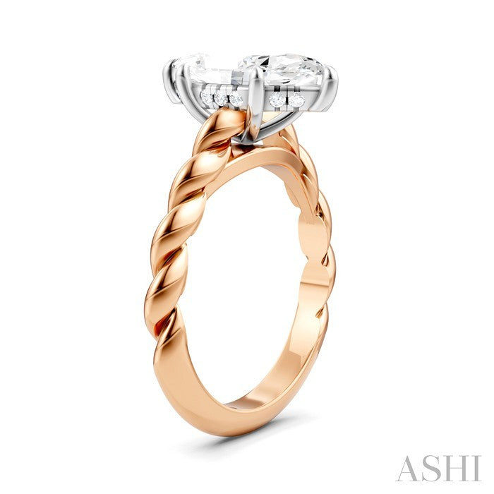 1/10 Ctw Akari Marquise Shape Rope Shank Round Cut Diamond Semi Mount Engagement Ring in 14K Rose and White Gold