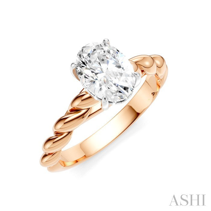 1/20 Ctw Akari Oval Shape Rope Shank Round Cut Diamond Semi Mount Engagement Ring in 14K Rose and White Gold