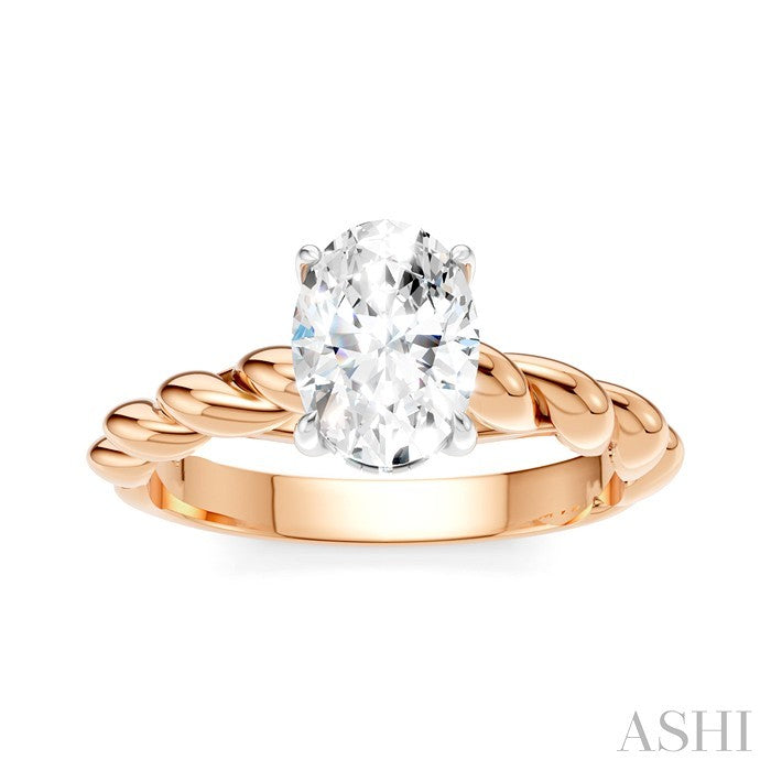 1/20 Ctw Akari Oval Shape Rope Shank Round Cut Diamond Semi Mount Engagement Ring in 14K Rose and White Gold