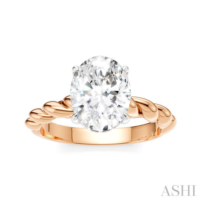 1/20 Ctw Akari Oval Shape Rope Shank Round Cut Diamond Semi Mount Engagement Ring in 14K Rose and White Gold