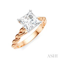 1/20 Ctw Akari Princess Shape Rope Shank Round Cut Diamond Semi Mount Engagement Ring in 14K Rose and White Gold