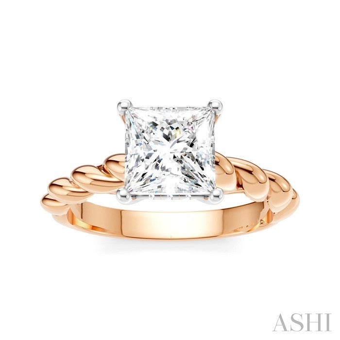 1/20 Ctw Akari Princess Shape Rope Shank Round Cut Diamond Semi Mount Engagement Ring in 14K Rose and White Gold
