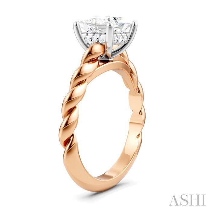 1/20 Ctw Akari Princess Shape Rope Shank Round Cut Diamond Semi Mount Engagement Ring in 14K Rose and White Gold