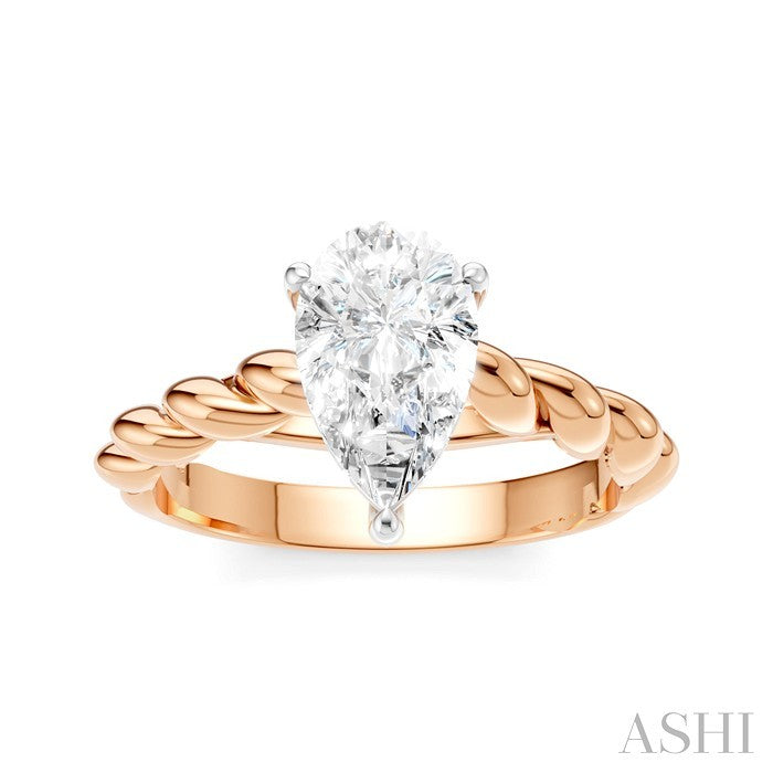 1/20 Ctw Akari Pear Shape Rope Shank Round Cut Diamond Semi Mount Engagement Ring in 14K Rose and White Gold