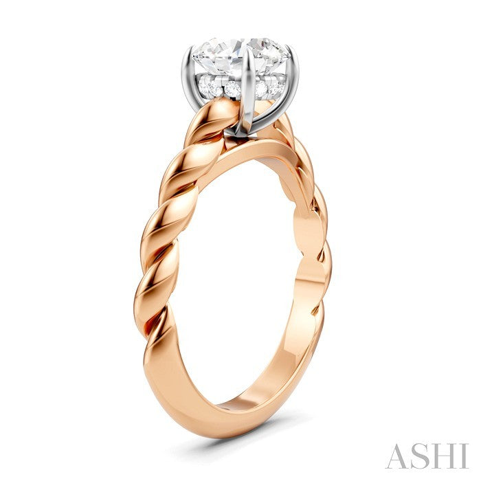1/20 Ctw Akari Round Shape Rope Shank Round Cut Diamond Semi Mount Engagement Ring in 14K Rose and White Gold