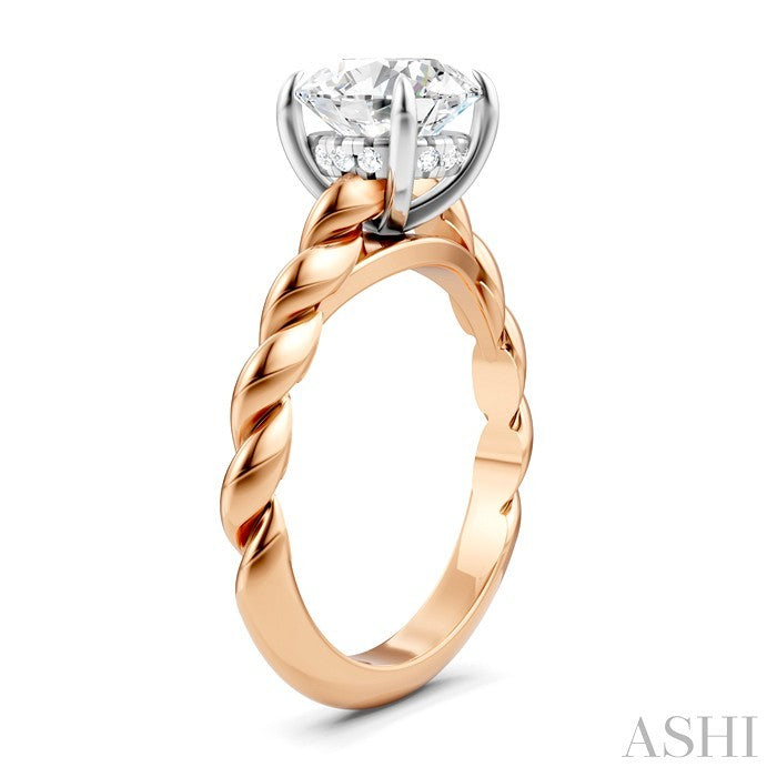 1/20 Ctw Akari Round Shape Rope Shank Round Cut Diamond Semi Mount Engagement Ring in 14K Rose and White Gold