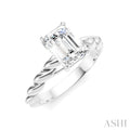 1/20 Ctw Akari Emerald Shape Rope Shank Round Cut Diamond Semi Mount Engagement Ring in 14K White Gold