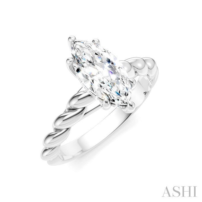 1/20 Ctw Akari Marquise Shape Rope Shank Round Cut Diamond Semi Mount Engagement Ring in 14K White Gold
