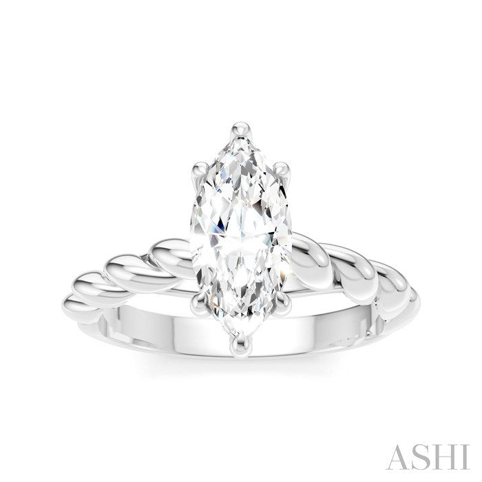 1/20 Ctw Akari Marquise Shape Rope Shank Round Cut Diamond Semi Mount Engagement Ring in 14K White Gold
