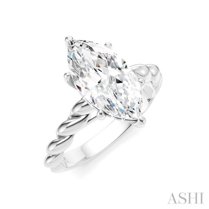 1/10 Ctw Akari Marquise Shape Rope Shank Round Cut Diamond Semi Mount Engagement Ring in 14K White Gold