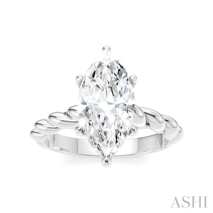 1/10 Ctw Akari Marquise Shape Rope Shank Round Cut Diamond Semi Mount Engagement Ring in 14K White Gold