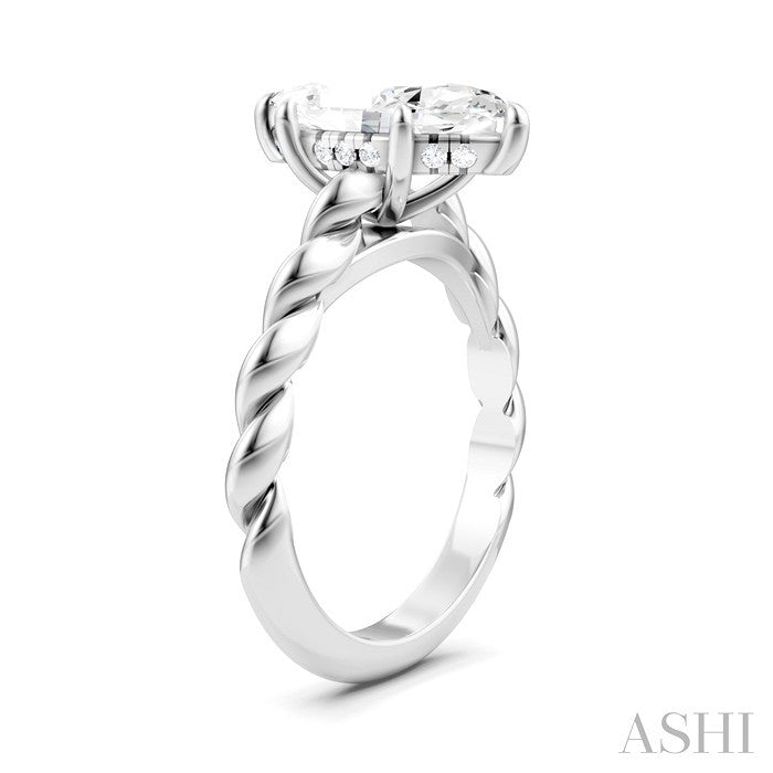 1/10 Ctw Akari Marquise Shape Rope Shank Round Cut Diamond Semi Mount Engagement Ring in 14K White Gold