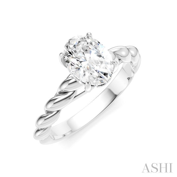 1/20 Ctw Akari Oval Shape Rope Shank Round Cut Diamond Semi Mount Engagement Ring in 14K White Gold