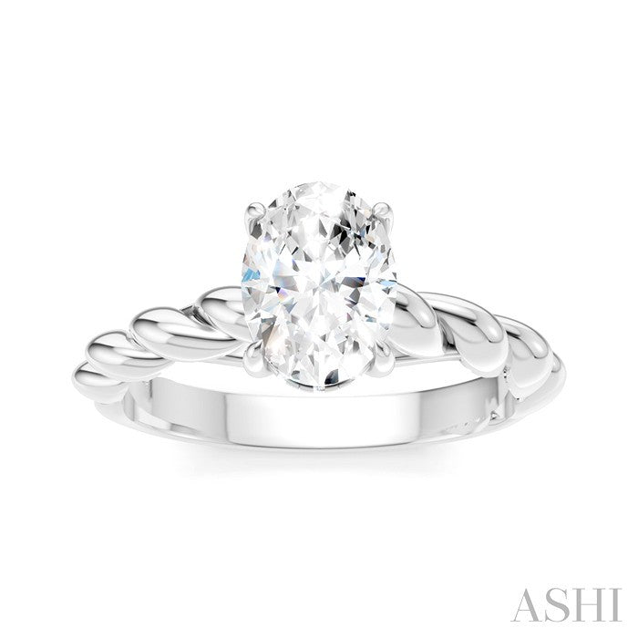 1/20 Ctw Akari Oval Shape Rope Shank Round Cut Diamond Semi Mount Engagement Ring in 14K White Gold