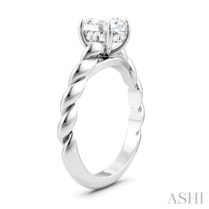 1/20 Ctw Akari Oval Shape Rope Shank Round Cut Diamond Semi Mount Engagement Ring in 14K White Gold