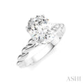 1/20 Ctw Akari Oval Shape Rope Shank Round Cut Diamond Semi Mount Engagement Ring in 14K White Gold