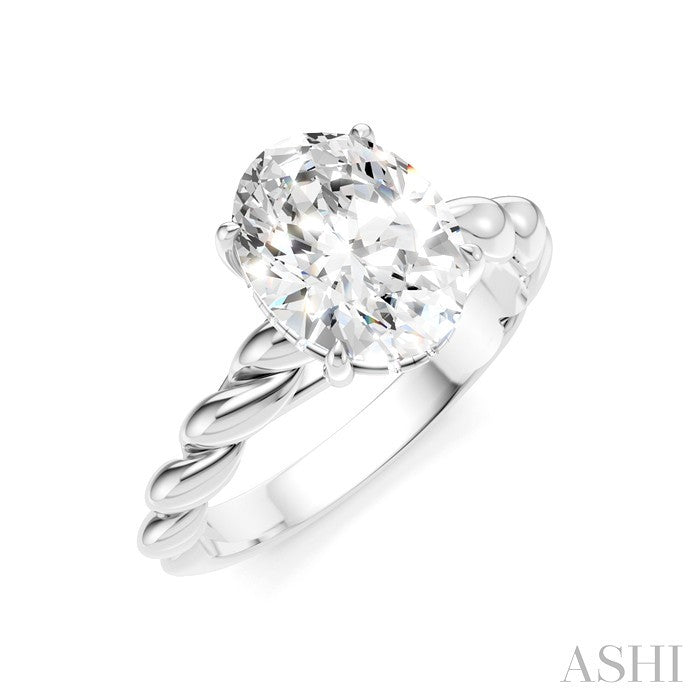 1/20 Ctw Akari Oval Shape Rope Shank Round Cut Diamond Semi Mount Engagement Ring in 14K White Gold