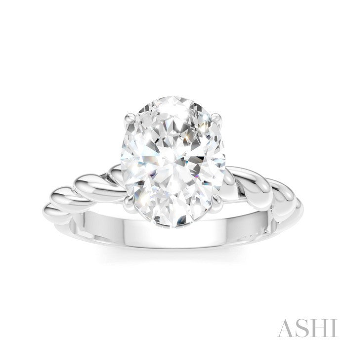 1/20 Ctw Akari Oval Shape Rope Shank Round Cut Diamond Semi Mount Engagement Ring in 14K White Gold