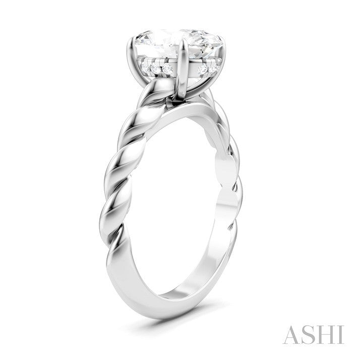 1/20 Ctw Akari Oval Shape Rope Shank Round Cut Diamond Semi Mount Engagement Ring in 14K White Gold
