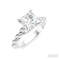 1/20 Ctw Akari Princess Shape Rope Shank Round Cut Diamond Semi Mount Engagement Ring in 14K White Gold