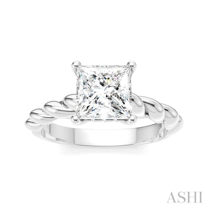 1/20 Ctw Akari Princess Shape Rope Shank Round Cut Diamond Semi Mount Engagement Ring in 14K White Gold