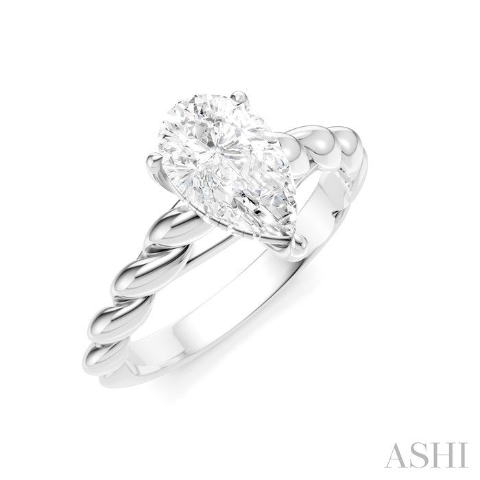 1/20 Ctw Akari Pear Shape Rope Shank Round Cut Diamond Semi Mount Engagement Ring in 14K White Gold