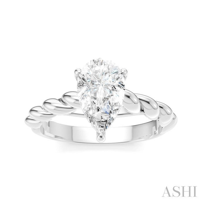 1/20 Ctw Akari Pear Shape Rope Shank Round Cut Diamond Semi Mount Engagement Ring in 14K White Gold