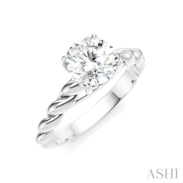 1/20 Ctw Akari Round Shape Rope Shank Round Cut Diamond Semi Mount Engagement Ring in 14K White Gold