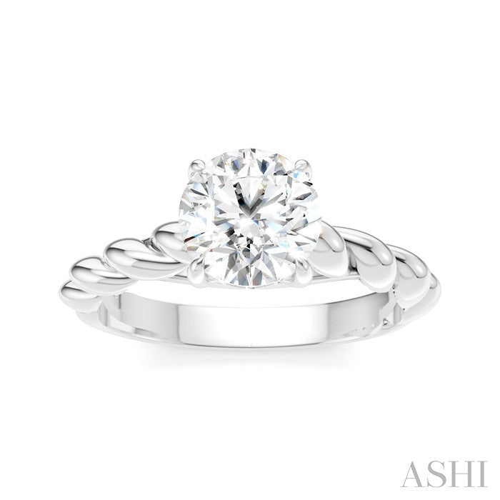 1/20 Ctw Akari Round Shape Rope Shank Round Cut Diamond Semi Mount Engagement Ring in 14K White Gold