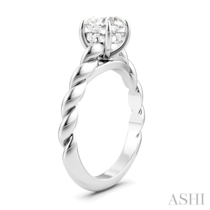 1/20 Ctw Akari Round Shape Rope Shank Round Cut Diamond Semi Mount Engagement Ring in 14K White Gold