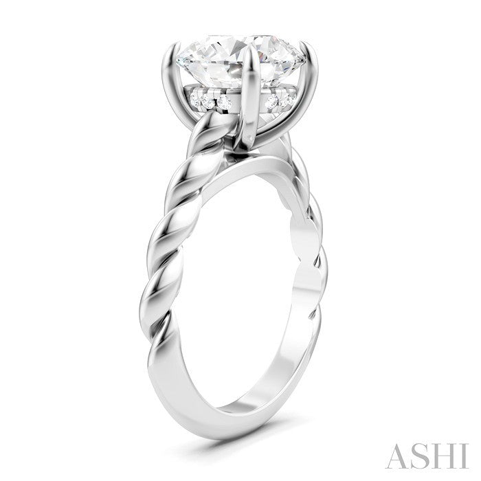 1/20 Ctw Akari Round Shape Rope Shank Round Cut Diamond Semi Mount Engagement Ring in 14K White Gold