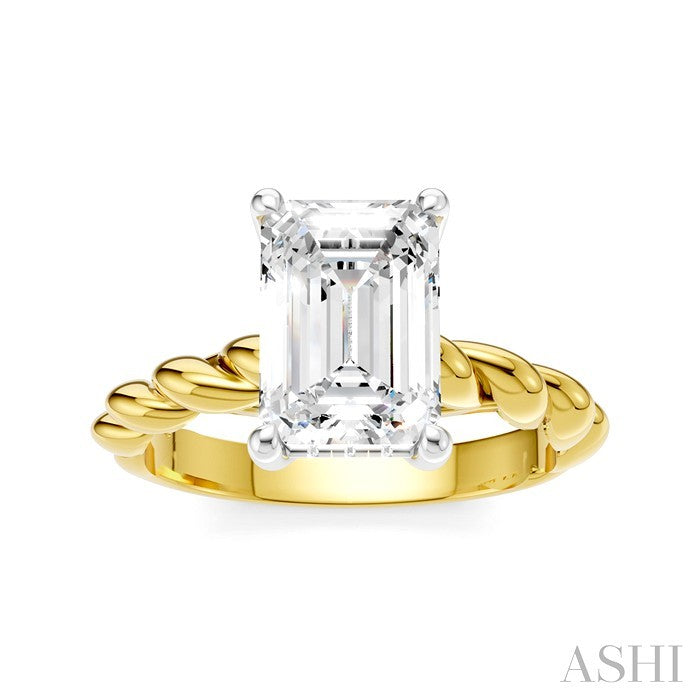 1/10 Ctw Akari Emerald Shape Rope Shank Round Cut Diamond Semi Mount Engagement Ring in 14K Yellow and White Gold