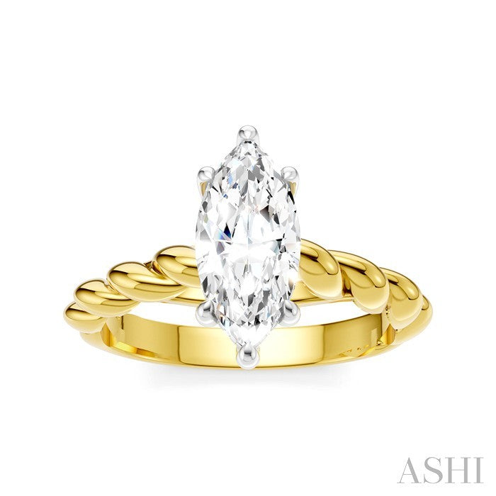 1/20 Ctw Akari Marquise Shape Rope Shank Round Cut Diamond Semi Mount Engagement Ring in 14K Yellow and White Gold