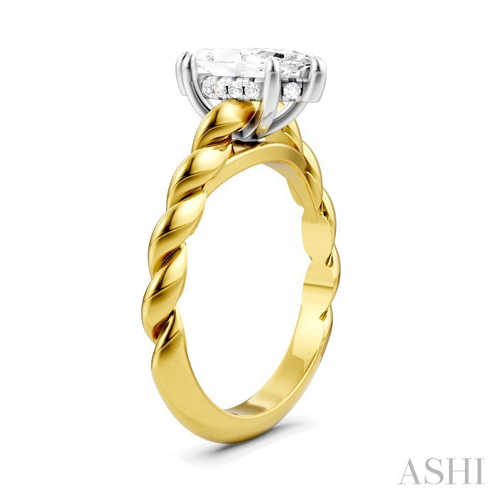 1/20 Ctw Akari Marquise Shape Rope Shank Round Cut Diamond Semi Mount Engagement Ring in 14K Yellow and White Gold
