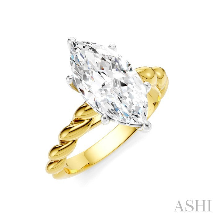 1/10 Ctw Akari Marquise Shape Rope Shank Round Cut Diamond Semi Mount Engagement Ring in 14K Yellow and White Gold