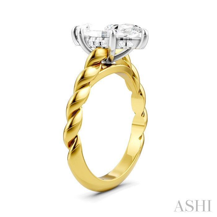 1/10 Ctw Akari Marquise Shape Rope Shank Round Cut Diamond Semi Mount Engagement Ring in 14K Yellow and White Gold