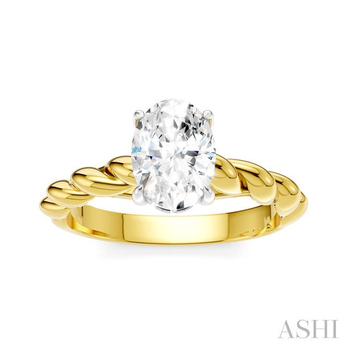 1/20 Ctw Akari Oval Shape Rope Shank Round Cut Diamond Semi Mount Engagement Ring in 14K Yellow and White Gold