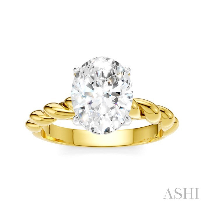 1/20 Ctw Akari Oval Shape Rope Shank Round Cut Diamond Semi Mount Engagement Ring in 14K Yellow and White Gold