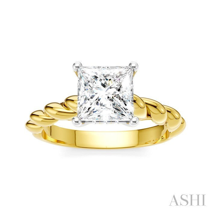 1/20 Ctw Akari Princess Shape Rope Shank Round Cut Diamond Semi Mount Engagement Ring in 14K Yellow and White Gold