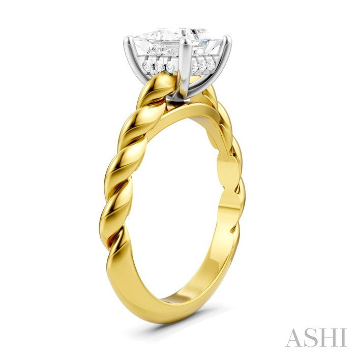 1/20 Ctw Akari Princess Shape Rope Shank Round Cut Diamond Semi Mount Engagement Ring in 14K Yellow and White Gold
