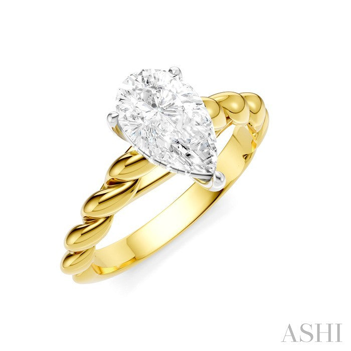 1/20 Ctw Akari Pear Shape Rope Shank Round Cut Diamond Semi Mount Engagement Ring in 14K Yellow and White Gold