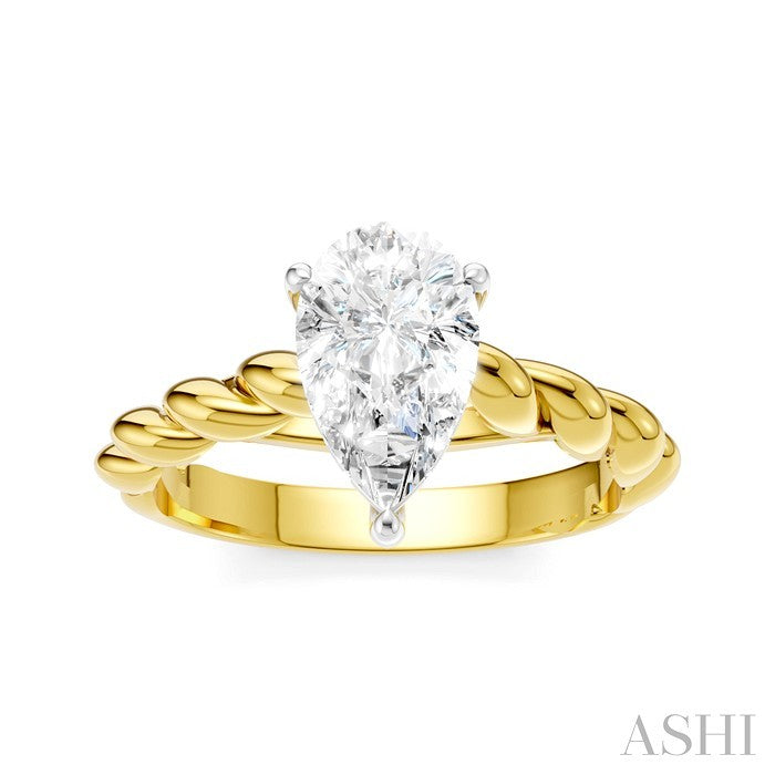 1/20 Ctw Akari Pear Shape Rope Shank Round Cut Diamond Semi Mount Engagement Ring in 14K Yellow and White Gold