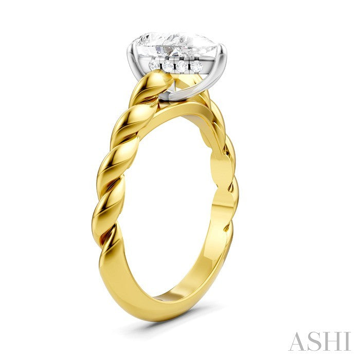1/20 Ctw Akari Pear Shape Rope Shank Round Cut Diamond Semi Mount Engagement Ring in 14K Yellow and White Gold