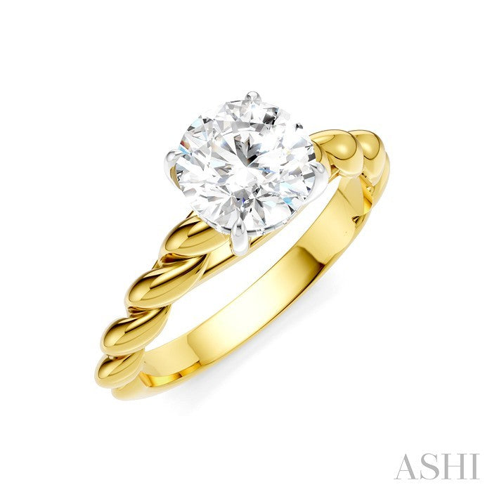 1/20 Ctw Akari Round Shape Rope Shank Round Cut Diamond Semi Mount Engagement Ring in 14K Yellow and White Gold